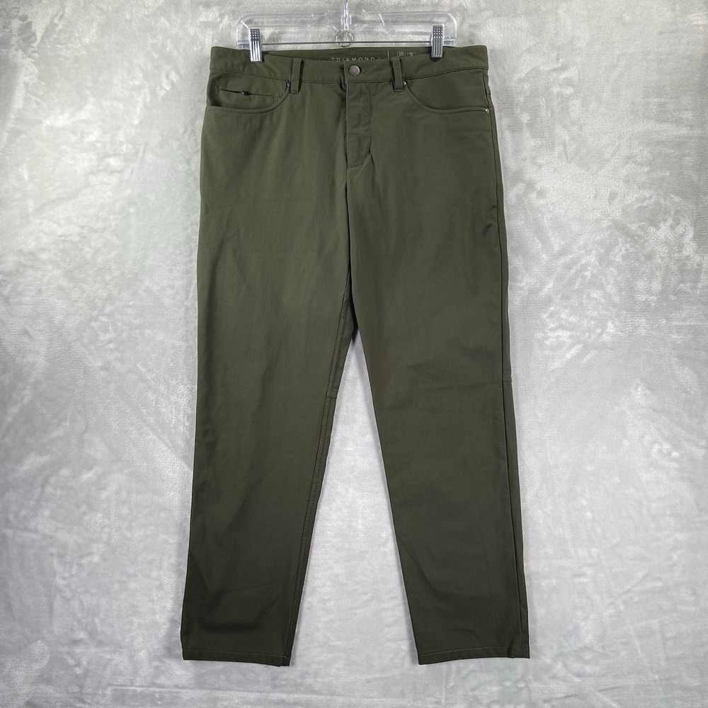 7 Diamonds Pants mens 34x28 Infinity Classic Fit Performance Chino Green Minimal